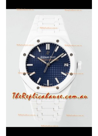 Audemars Piguet Royal Oak 15500 White Ceramic Super Clone Blue Dial Watch 