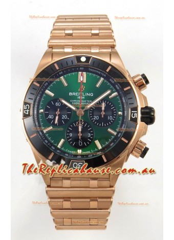 Breitling Chronomat Super Clone B01 42 Edition Swiss Rose Gold Casing Green Dial 