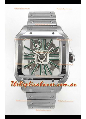 Santos De Cartier Super Clone Watch in Skeleton Dial Stainless Steel Case
