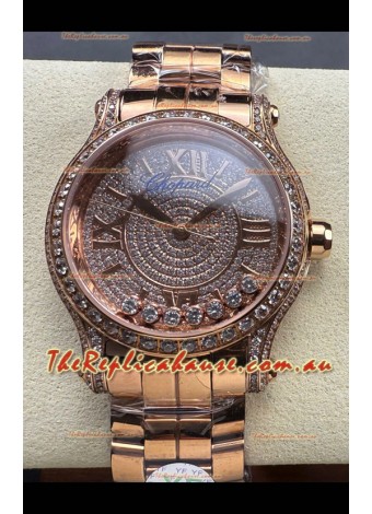 Chopard Happy Sport Super Clone Automatic Watch 36MM in Rose Gold Casing Mossanites Dial
