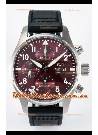IWC Super Clone Pilot Chronograph Edition Red Dial Leather Swiss Replica Watch 