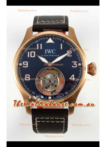 IWC Super Clone Portugese Hand-Wound Genuine Tourbillon Blue Dial Rose Gold Casing Watch