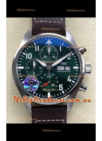 IWC Super Clone Pilot Chronograph Edition Green Dial Leather Swiss Replica Watch 