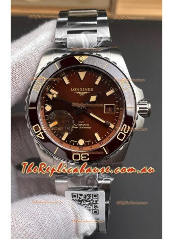 Longines HydroConquest GMT 1:1 Mirror Swiss Replica Watch in Brown Dial Steel Strap