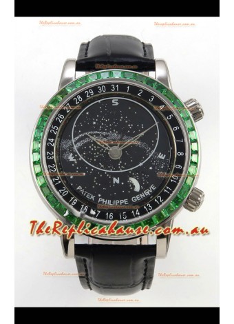 Patek Philippe Grand Complications 6102 Black Dial Green Diamonds Swiss Replica Watch 