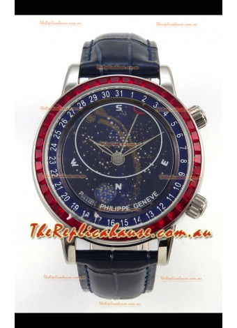 Patek Philippe Grand Complications 6102 Blue Dial Red Diamonds Swiss Replica Watch 