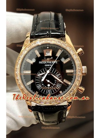 Patek Philippe Super Clone Complications 5961 Rose Gold Watch with Mossanites