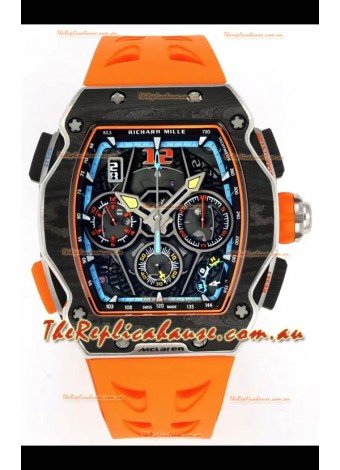 Richard Mille Super Clone RM65-01 Carbon Casing Replica Watch in Orange Strap 