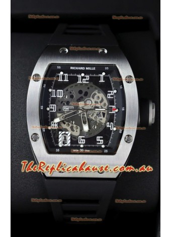 Richard Mille RM010 Stainless Steel Replica Watch in Black Strap