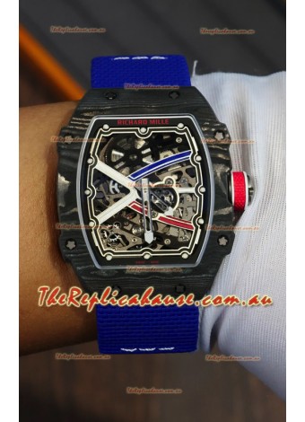 Richard Mille Super Clone RM67-02 Sebastien Ogier Black Carbon TPT 37 Grams Watch Blue Strap