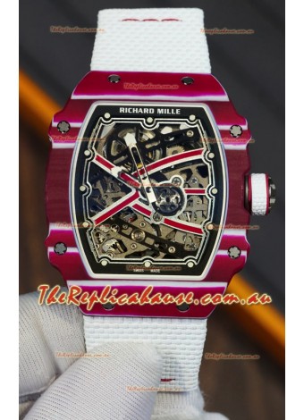 Richard Mille Super Clone RM67-02 Mutaz Barshim Red Carbon TPT 37 Grams Watch White Strap