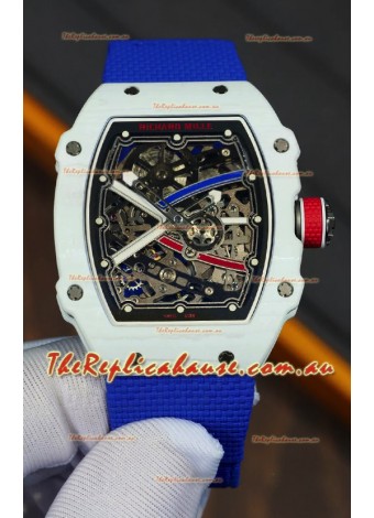Richard Mille Super Clone RM67-02 Alexis Pinturault White Quartz TPT 37 Grams Watch Blue Strap