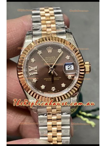 Rolex Datejust Super Clone Brown Dial 2 Tone Rose Gold Watch 28MM
