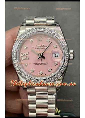 Rolex Datejust Super Clone Pink Dial Steel Casing Watch 28MM