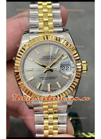 Rolex Datejust Super Clone Grey Dial 2 Tone Yellow Rose Gold Watch 28MM