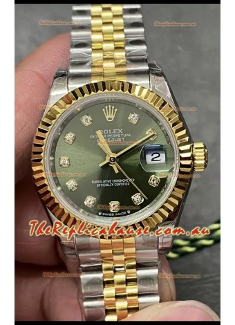 Rolex Datejust Super Clone Green Dial 2 Tone Yellow Rose Gold Watch 28MM