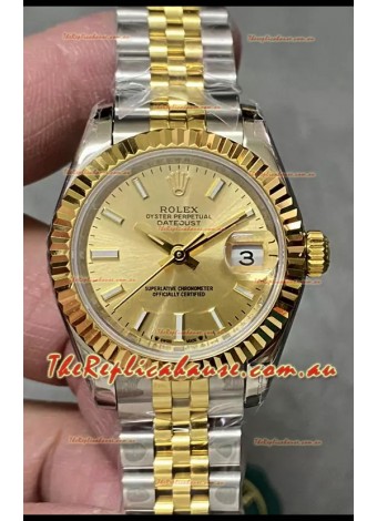 Rolex Datejust Super Clone Gold Dial 2 Tone Yellow Rose Gold Watch 28MM