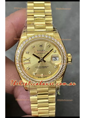 Rolex Datejust Super Clone Gold Dial Yellow Gold Casing Watch 28MM