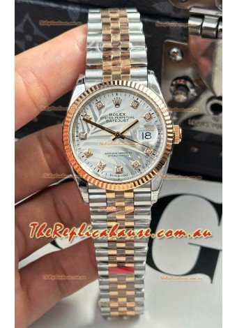 Rolex Datejust Cal.3235 Movement Super Clone Rose Gold 2 Tone 36MM - Silver Fluted Motif Dial