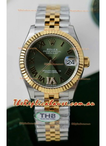 Rolex Datejust Cal.3235 Movement Super Clone Rose Gold 2 Tone 31MM Green Dial Watch 
