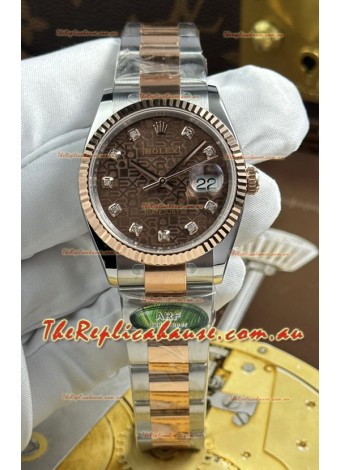 Rolex Datejust Super Clone Cal.3235 Brown Computer Dial 2 Tone Rose Gold Casing Watch 36MM
