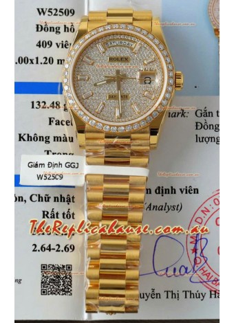 Rolex Day Date Super Clone Yelllow Gold Plated Custom Modified Diamonds Paved Watch