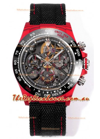 Rolex Daytona Blaken Red Carbon 1:1 Swiss Mirror Replica Skeleton Dial Cal.4130 Movement