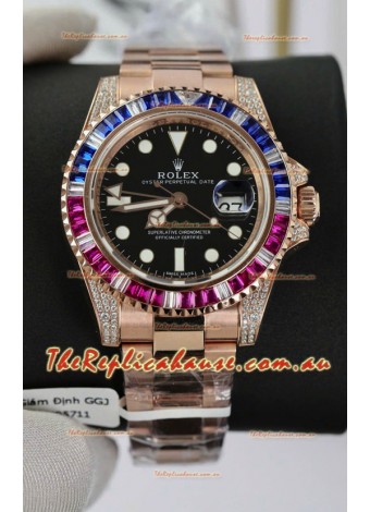 Rolex GMT Masters Super Clone Diamonds Swiss watch with Rose Gold 904L Case - 1:1 Mirror Quality