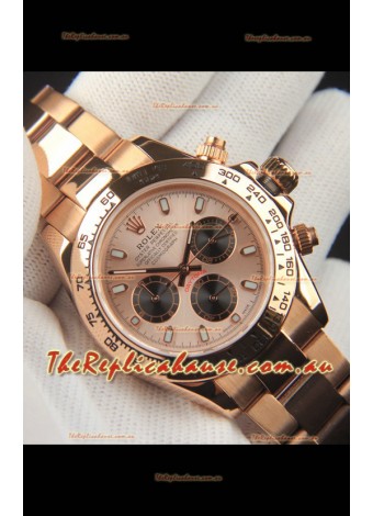 Rolex Daytona Japanese Movement Gold Casing Replica Watch in Champange Dial