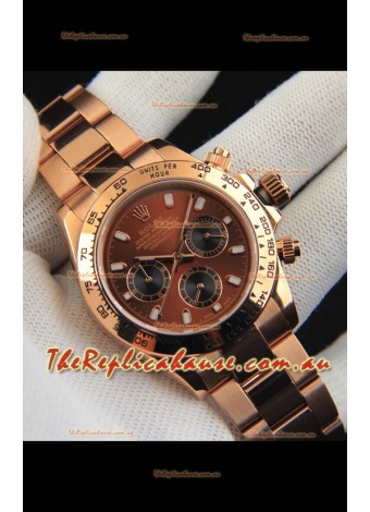 Rolex Daytona Japanese Movement Gold Casing Replica Watch in Brown Dial