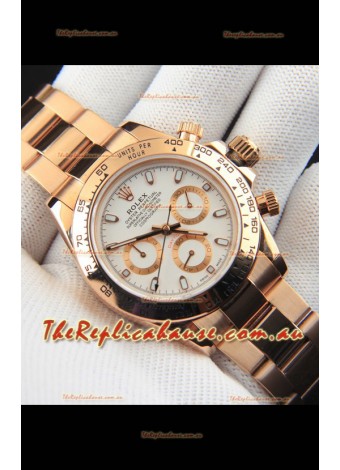 Rolex Daytona Japanese Movement Gold Casing Replica Watch in White Dial