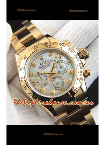 Rolex Daytona Japanese Movement Gold Casing Replica Watch in Mother of Pearl Dial 