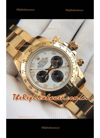 Rolex Daytona Japanese Movement Gold Casing Replica Watch in White Dial 