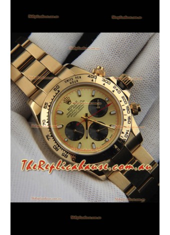 Rolex Daytona Japanese Movement Gold Casing Replica Watch in Gold Dial 