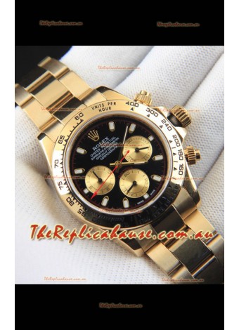 Rolex Daytona Japanese Movement Gold Casing Replica Watch in Black Dial 
