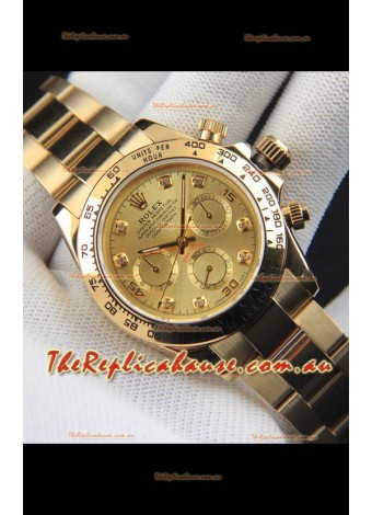 Rolex Daytona Japanese Movement Gold Casing Replica Watch in Gold Dial 