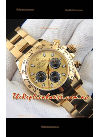 Rolex Daytona Japanese Movement Gold Casing Replica Watch in Gold Dial 