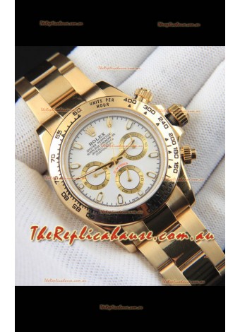 Rolex Daytona Japanese Movement Gold Casing Replica Watch in White Dial 
