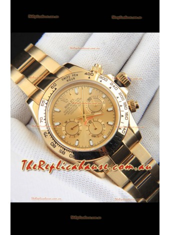 Rolex Daytona Japanese Movement Gold Casing Replica Watch in Gold Dial 