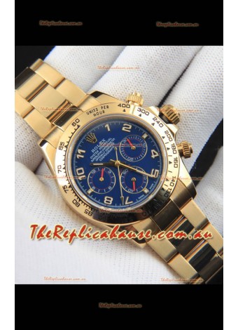 Rolex Daytona Japanese Movement Gold Casing Replica Watch in Blue Dial 