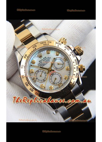 Rolex Daytona Japanese Movement Two Tone Gold Casing Watch in Pearl Dial 