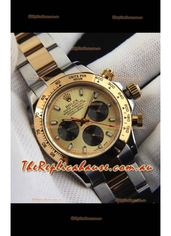 Rolex Daytona Japanese Movement Two Tone Gold Casing Watch in Gold Dial 