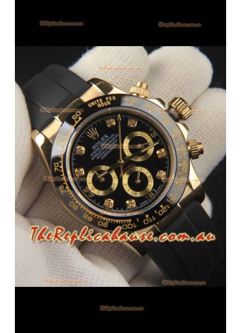 Rolex Daytona Japanese Movement Gold Casing Replica Watch in Black Dial 