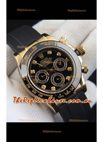 Rolex Daytona Japanese Movement Gold Casing Replica Watch in Black Dial 