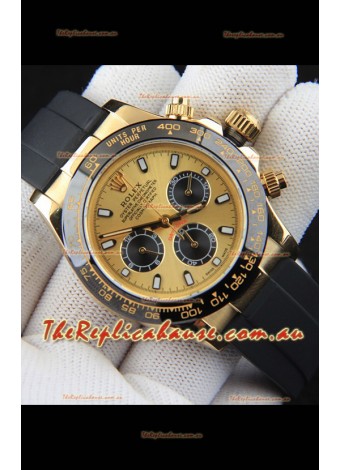 Rolex Daytona Japanese Movement Gold Casing Replica Watch in Gold Dial 