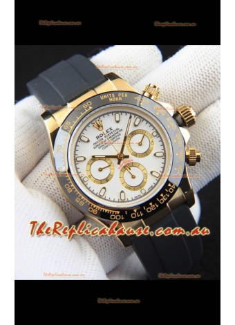 Rolex Daytona Japanese Movement Gold Casing Replica Watch in White Dial 