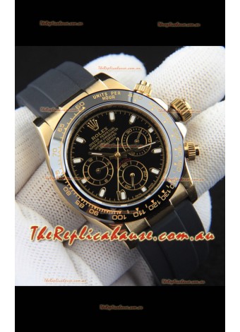 Rolex Daytona Japanese Movement Gold Casing Replica Watch in Black Dial 