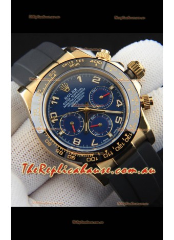 Rolex Daytona Japanese Movement Gold Casing Replica Watch in Blue Dial 