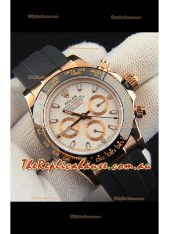 Rolex Daytona Japanese Movement Gold Casing Replica Watch in White Dial 