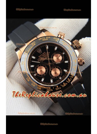 Rolex Daytona Japanese Movement Gold Casing Replica Watch in Black Dial 